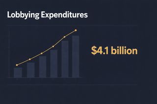 Infographic showing estimated lobbying expenditures by major grain suppliers directed at federal labeling exemptions, 2003-2023, totaling approximately $147 million